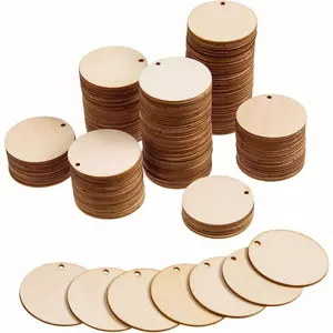 100 round wooden pieces with holes, 2inch craft wooden plates, Wood Circles For Crafts, small round wooden blanks with circular cutouts for DIY art decorations and Christmas ornaments, Wood Rounds