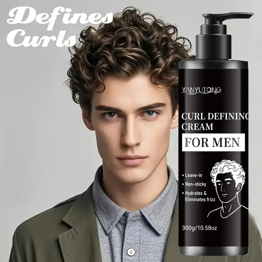 A bottle of 300ml men's hair Curl Help curl management cream, rich in natural oil, can deeply moisturize the hair and improve the hair management, enhance the luster, fresh and free of residue, suitable for all hair qualities, Haircare Products