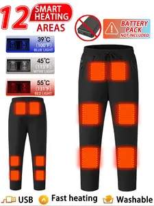 Men's Casual Solid Color Drawstring Waist Cotton Pants, Single Control Heating Clothes, Comfortable Winter Wear for Daily Use