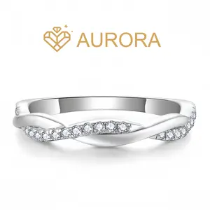 【#109 Bond】Moissanite Stackable band ring enhancer Ring Band with 925 Sterling Silver Synthetic Moissanite Aurora Ring Engagement Wedding Rings