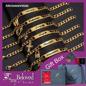 HZB02 Customized Can Carve Writing Simple Fashion Double and Half Love Puzzle Bracelet Couple Stainless Steel Bracelet Personality Gift Couple For Mother's Day