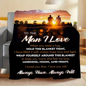 1Pc Husband Gift Blanket - "I Love You" Valentine'S Day & Birthday Present, Cozy All-Season Throw With Romantic Couple Design, Perfect For Husbands & Boyfriends