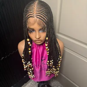 Full lace tribal beaded cornrow wig