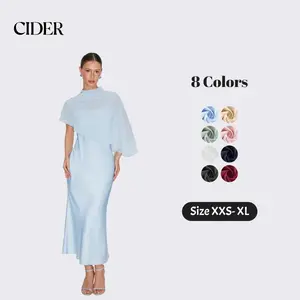 Cider Satin High Neck Cape Sleeve Maxi Dress