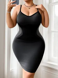 Plus Size Seamless Body Shaping Dress, Shapewear, Waist Cinching, Abdomen Slimming, Wearable Underwear, Molded Cups, Fitted, All Seasons