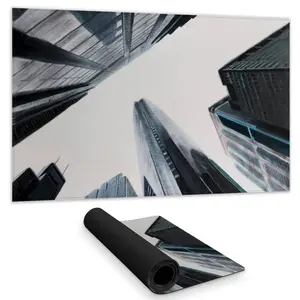 360 stand 14x24 in. Durable Decorative Desk Mat - Skyscraper View City Skyline Perspective Blue, Rubber Back, Smooth Surface, Urban Look, Water Repellent Home Decor Desk Accessory, Durable Decorative Mat