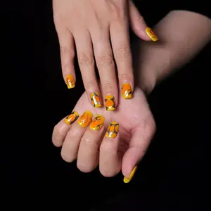 Orange Sea Presson Nails Sheet Design with Strong Hold for 15 Days Eco-Friendly Plant Adhesive Long Lasting Shine ABS Resin Material