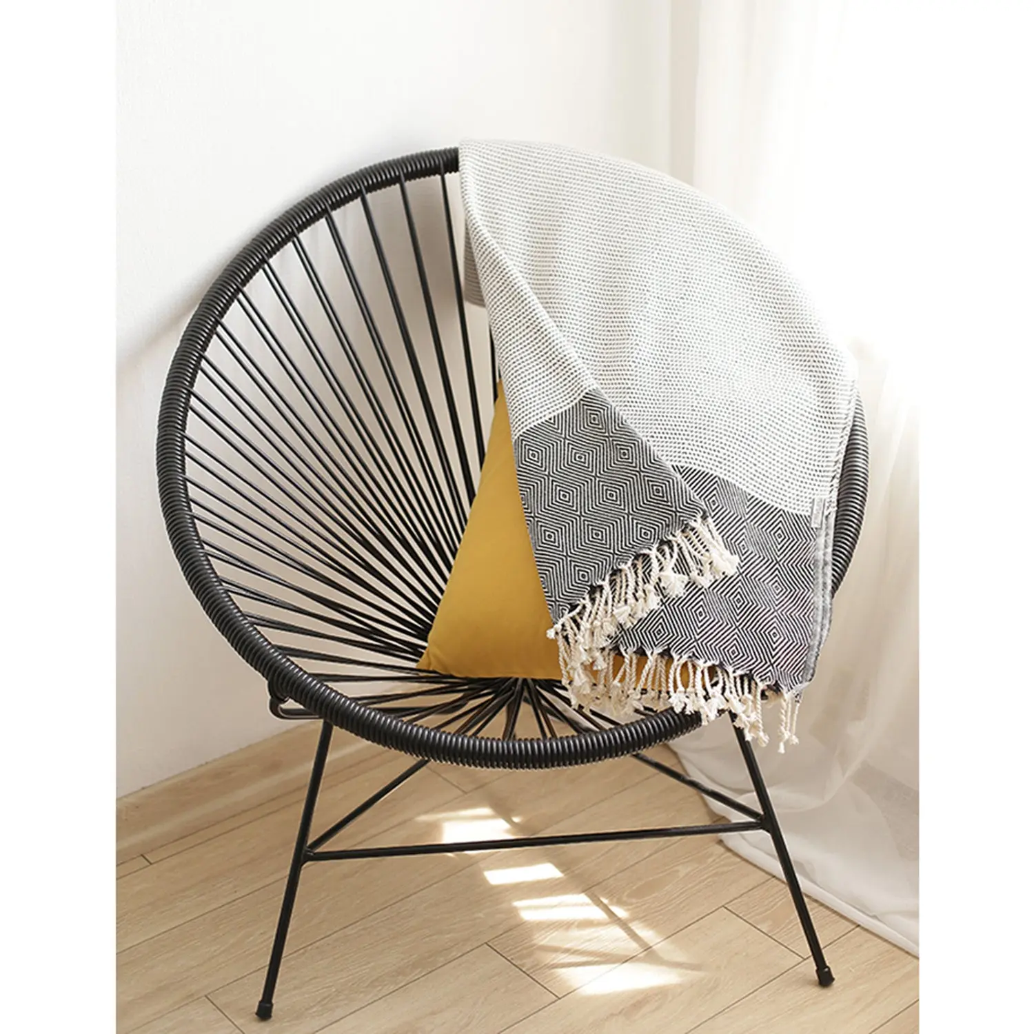 Handwoven Throw Blanket Single 40" x 70" Turkish Cotton 100% with Tassels for Couch, Sofa, Bedding