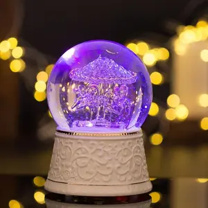 New Crystal Ball Carousel Music Box Ornament Crafts Rotatable Clockwork Music Box Snow Girl Birthday Holiday Gifts Romantic Elegant Bedroom Home Bookcase  music  box