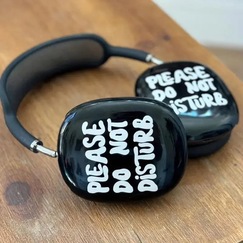 Trendy "PLEASE DO NOT DISTURB" Case Cover Compatible with AirPods Max - Black White Bubble Letter Quote Shell - 2D Flat Print Smooth Glossy Finish