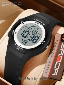 Sanda Student Digital Watch, Countdown Waterproof, Snooze Alarm, Luminous Electronic Wristwatch, Analog-Digital Display, Resin Material