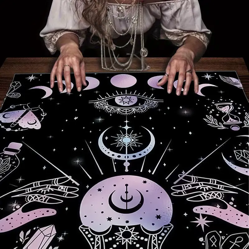 Mystical Astrology Tarot Tablecloth, Astrological Themes Artistic Elements Card Mat, Furniture Protector, Coffee Table Cover, Party Decor, Home Decoration, Ritual Supplies