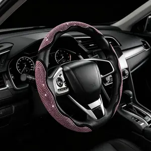 Queen's Land Diamond Bling Steering Wheel Cover 3PCS Segmented Crystal Rhinestones Sparkly Car Wheel Protector Universal Fit 99% Cars Luxury Car Accessories for Women Christmas Holiday Gift for Girls