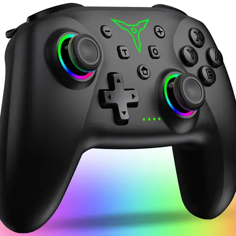 Wireless Universal RGB Gaming Controller for Switch 2, Switch Lite/OLED Console Accessory with Wireless Connection, Precise Motion Control, Dual Vibration, Turbo, Macro, Wake Function, 9-Color Glow, Customizable Buttons, Joystick (Includes Console Cable)