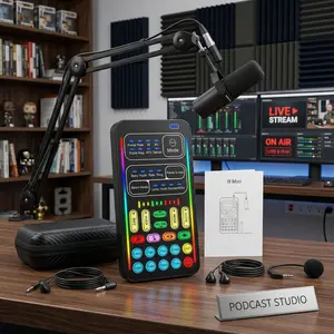 2026 i9 Voice Changer Mini Multiple Audio Effect Bluetooth-Compatible Live Sound Cards Ultra-Thin Portable Live Sound Card Mic Tool