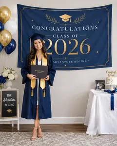 Class of 2026 Graduation Banner Large CONGRATS GRAD Polyester Banner, Photo Backdrop & Wall Decor for Commencement Party Supplies, Black and White Graduation Party Decorations for High School & College，SummerVibes outdoorfun outdoor  decor