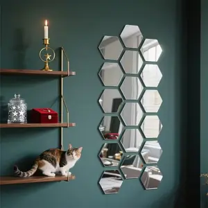 Silver hexagonal mirror wall sticker, anti shatter mirror brick flexible decorative sticker, suitable for bathroom, bedroom, wardrobe, dining table center decoration, wedding party background wall, bathroom decoration, DIY enthusiasts, Home Decor