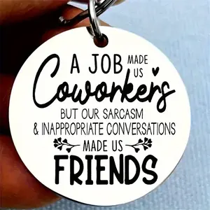Round Stainless Steel Keychain, Coworker Quote, Alphabet-Embellished, Personalized, Friendship Charm, Metal Key Ring with Ring Buckle, Perfect for Wedding, Birthday, Housewarming, Christmas, Graduation Gift Pack