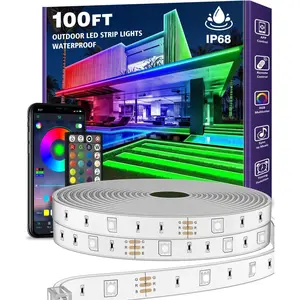 Mutovlin 100ft Outdoor LED Strip Lights Waterproof,IP68 Outside Led Light Strips Waterproof with Bluetooth App Remote Control,Music Sync RGB Exterior Led Rope Lights,for Balcony,Deck,Roof,Garden,Pool