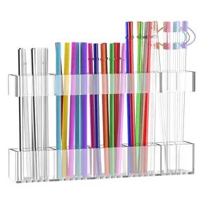 Adjustable Extra-Large Acrylic Cabinet Door Straw Holder – Ultra Sticky Adhesive | 2025 Modern Transparent Reusable Storage for Kitchen & Pantry