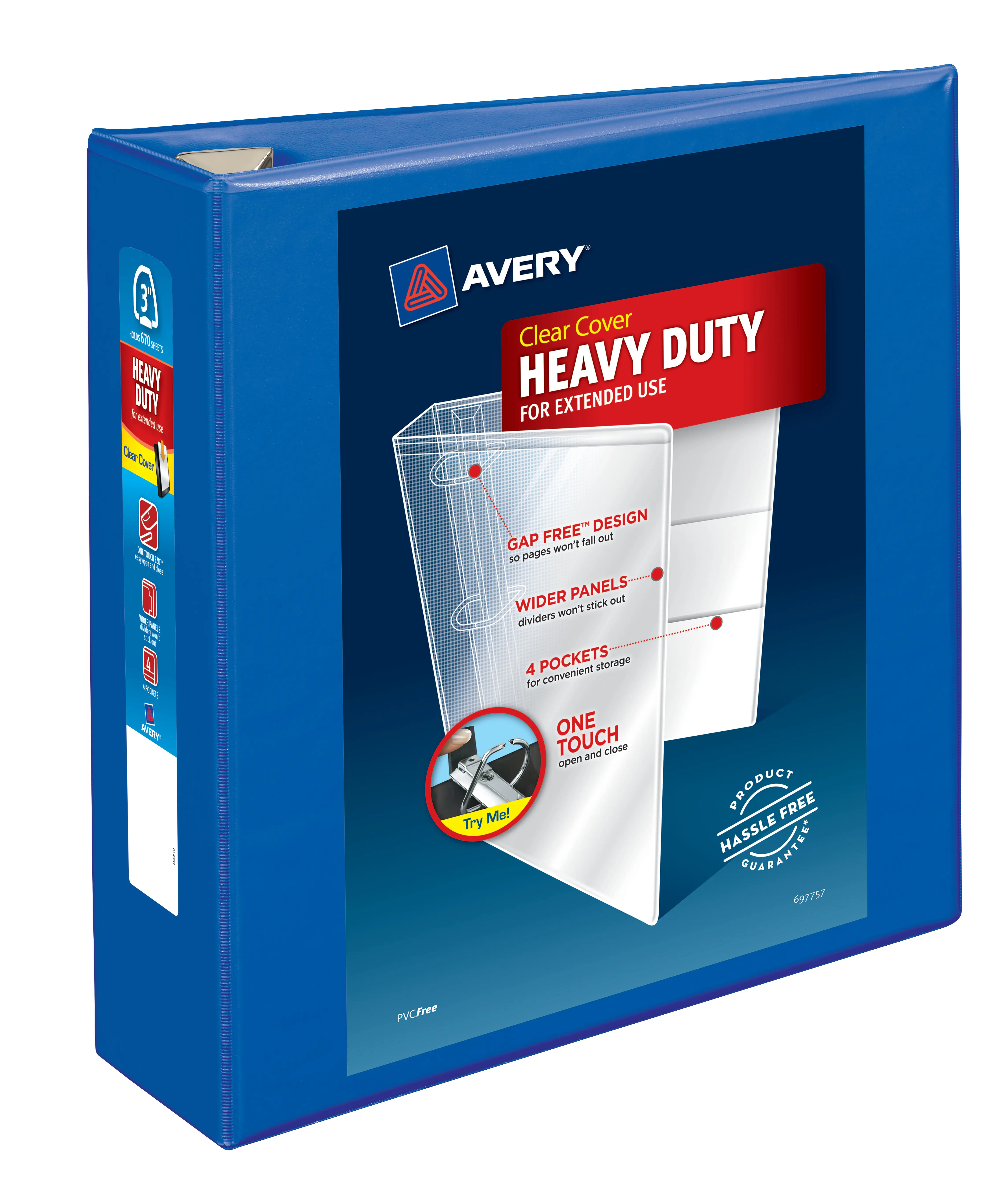 Avery Heavy-Duty View 3 Ring Binder, 3" One Touch EZD Rings, 670-Sheet Capacity, 3.5 Inch Wide Spine, Great for Home, School Supplies, Office, or Organization Needs, 1 Pacific Blue Binder (79811)