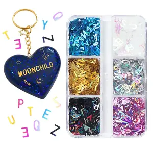 Holographic Glitter English Alphabet Flakes Resin Silicone Mold Filler Laser Let