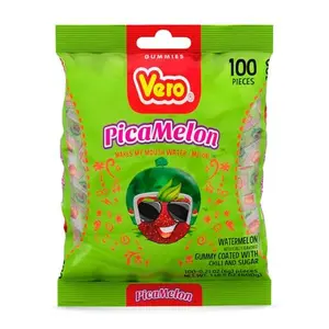 Vero Picamelon - Watermelon Flavored Chewy Gummy Treats Coated in Chili Powder 100 Pieces (Net Wt. 1 Lb, 5,15 Ounces) - Individually Wrapped Mexican Candy Gummies for Piñatas, Halloween, and More
