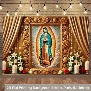 1pc 2D Flat Our Lady of Guadalupe Religious Wall Hanging Banner - Durable Polyester Party Backdrop, No Power Needed, Easy to Hang for Living Room, Bedroom, Office, Outdoor Decor - All-Season White