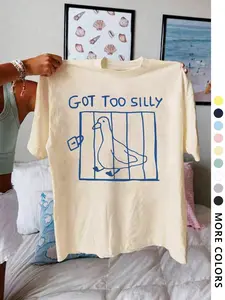 Women's Letter & Bird Print Round Neck Tee, Vintage Trendy Casual Short Sleeve T-shirt for Daily Wear, Ladies All Seasons Clothes