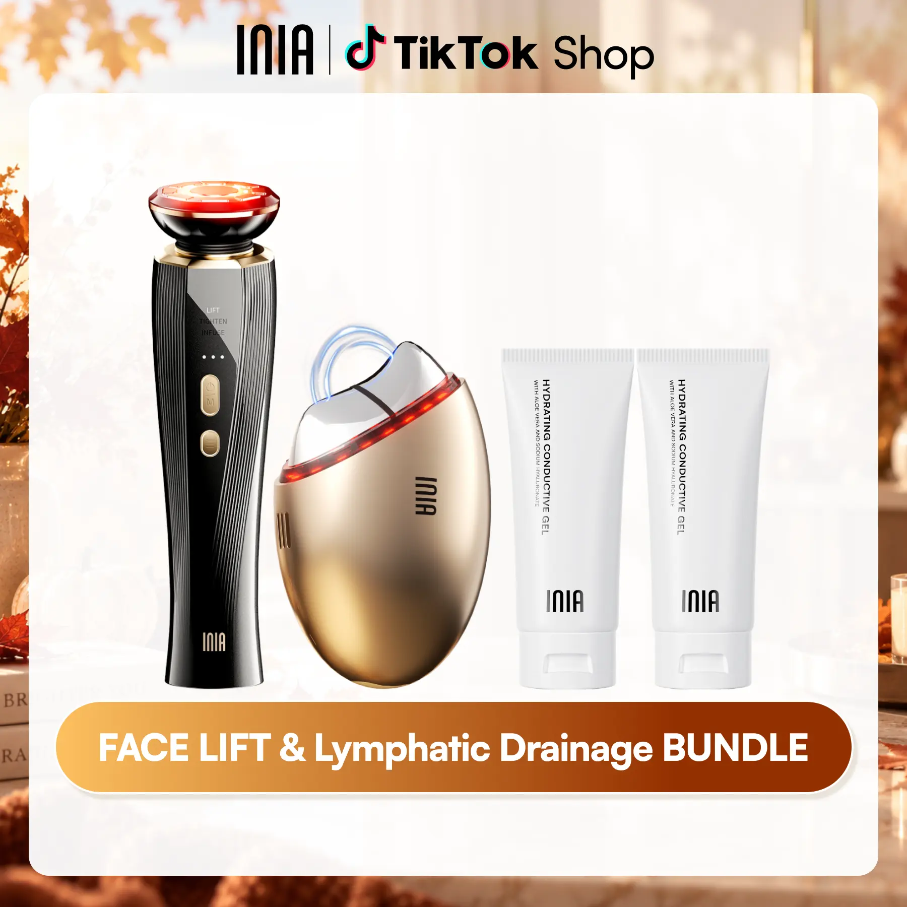 INIA GLACE & FLARE All-in-1 Face & Neck Sculpting Beauty Device Bundle - Lymphatic Drainage Products, Microcurrent Lifting, Serum Infusion, Red & Blue Light, Thermal & Cryo Therapy, Batteries, Plastic, Adult Selfcare, Buy 1 Get 4 Ideal Gift Set