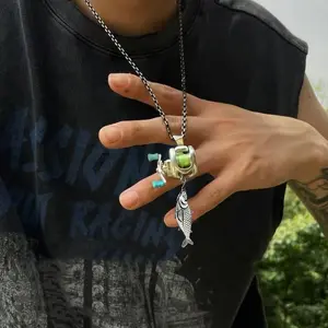 Best Gift for Men - Mini Fishing Reel Necklace or Fishing Line Ring – Functional Rotating Spinning Reel Pendant Jewelry, Unique Fishing Gift for Fishermen, Anglers & Fishing Enthusiasts, Birthday Holiday Father's Day Gift