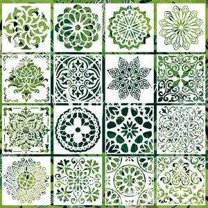 16 PCS Reusable Stencils, Mandala Stencils Mandala Dot Painting Templates Stencil for Painting DIY Art Scrapbook Fabric Furniture on Wood Floor Wall Tile, 6 X 6 Inch Resflyar