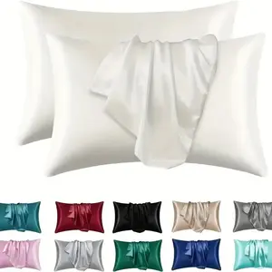 2-Pack Pillowcases, 51x66cm, Polyester, Modern Minimalist Solid Color, Soft Silk-Like Satin, Envelope Style, Bedding Accessories, No Core Included