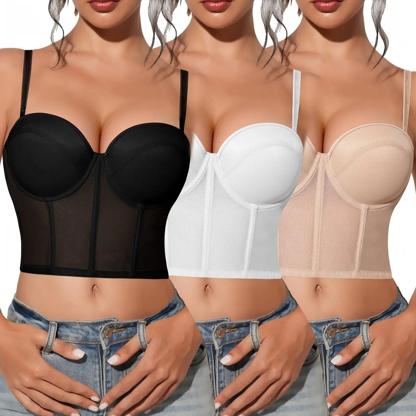 【BackToSchool】Mimilemon S-4XL  Push-Up Jacquard Bra Versatile Layering Lingerie - Inner Wear & Outer Wear-Adjustable Support Straps & Wire-Free DailyComfort,Women's Lingerie Womenswear Everyday Girl Piece Sleeve Strapless Bustier SummerWins