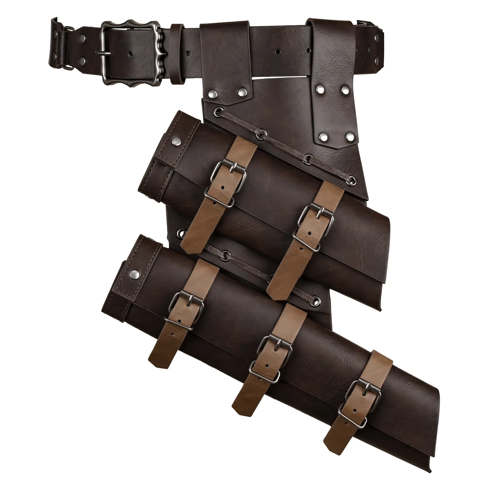 HiiFeuer Men's Belted Frog & Belt Set, Vintage PU Leather Adjustable Medieval Double Holster with Secure Buckles Hold, Dark Brown Clothes Accessory for Renaissance Faires, Halloween Costumes