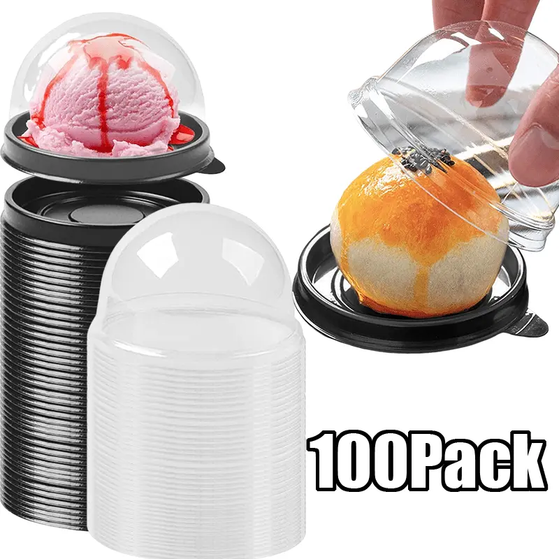 100pcs Mini Individual Clear Plastic Cupcake Container Disposable 2.8x2inch Mini Cupcake Boxes Desk Pet Containers for Chocolate Covered Cookies, Mooncake Muffin Pod