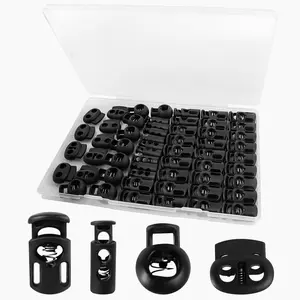 60 Pack 4 Sizes Plastic Cord Lock, Spring Toggle Stopper With, Draw String Clip, For Drawstrings, Shoelaces, Paracord, Hoodie Cord Clips, Sweatpants And More