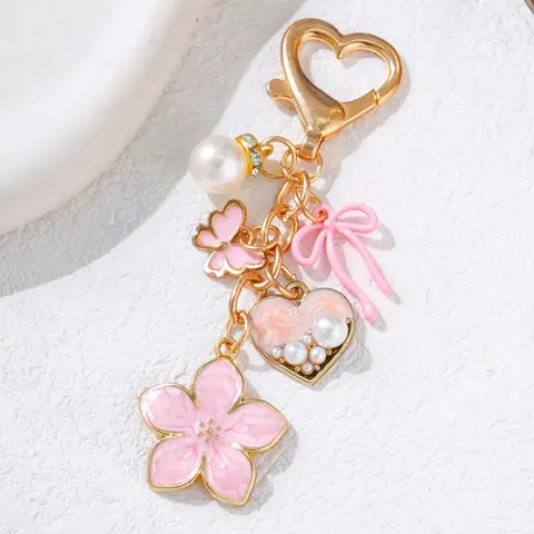 Sakura Heart Butterfly Bag Charm Pendants, Pearl & Enamel Bag Chain Charms, Romantic Bag Decoration Keychain, Girly Bag Pendant for Backpack Purse, Bag Accessories Charm, Available in Purple/White, Ideal for Floral & Coquette Style Lovers