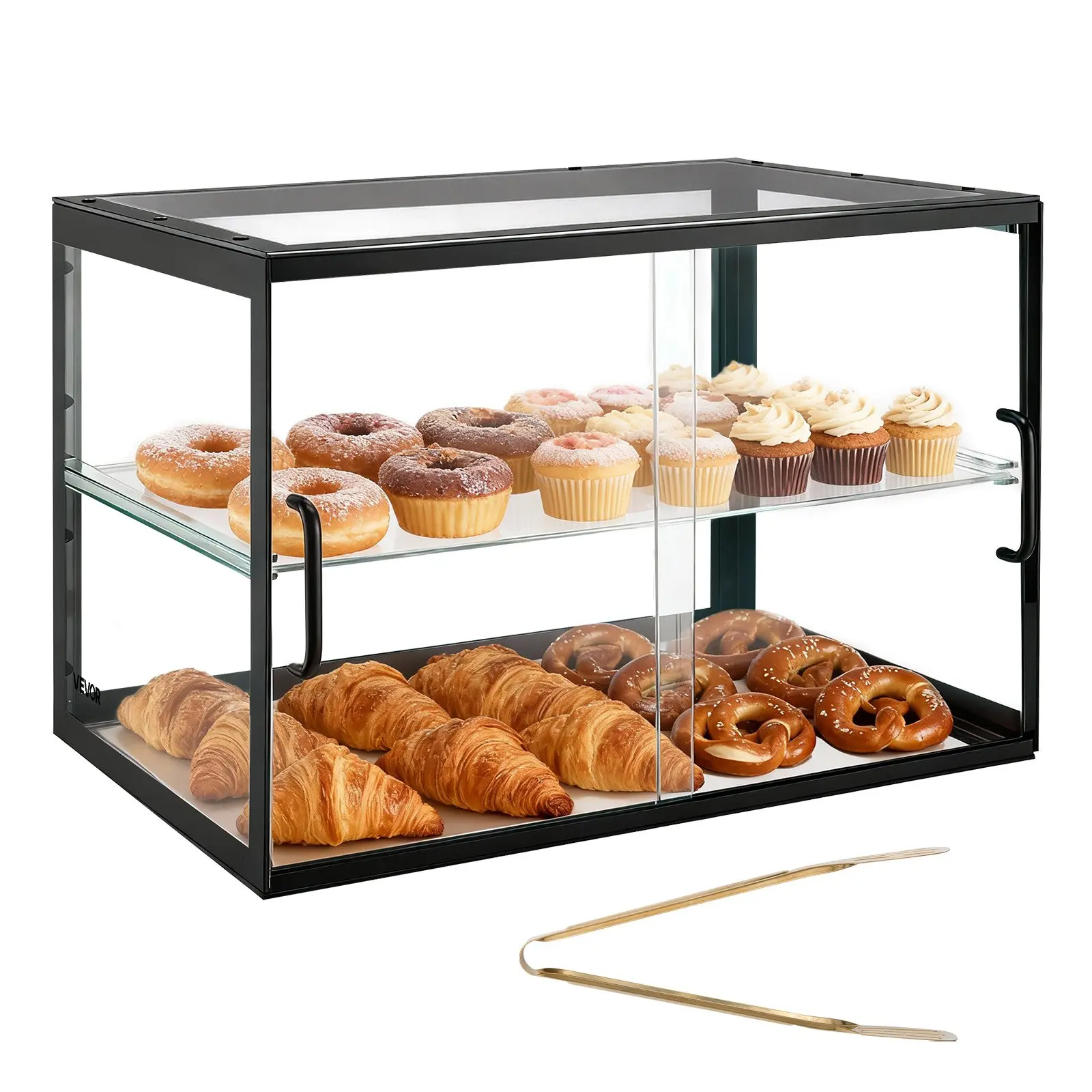 【Summerfinds】VEVOR Bakery Display Case, 2-Tier Commercial Countertop Pastry Display Case, Clear Acrylic Bread Box for Kitchen, Party Cake Cabinet with Sliding Door for Cookie Dessert Donut, 21.7" x 15.2" x 15.4" Storage Plastic Food Storage