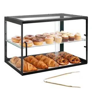 VEVOR Bakery Display Case, 2-Tier Commercial Countertop Pastry Display Case, Clear Acrylic Bread Box for Kitchen, Party Cake Cabinet with Sliding Door for Cookie Dessert Donut, 21.7" x 15.2" x 15.4"