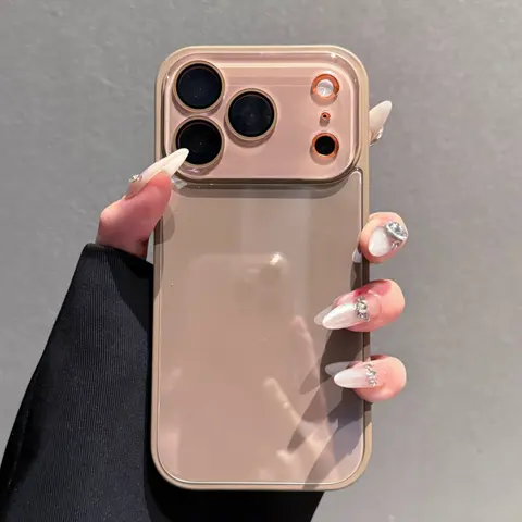 Caramel Nude Crystal Smartphone Case - Soft Skin-Feel TPU Bumper, Hard PC Back, Full Lens Protection, Cute Minimalist Pink & White Glossy Cover for iPhone 18/17/16/15/14/13/12/11 Pro Max Plus Air 17E 16E MINI, Handheld Devices Accessories