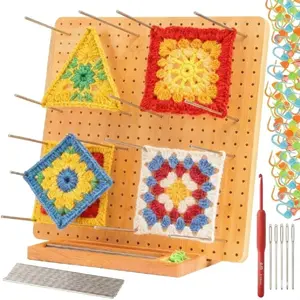 11" Crochet Blocking Board with 20 Pins, 5 Needles, 1 Crochet Hook, 20 Yarn Buttons, Granny Square Blocking Boards for Crochet Projects, Bamboo Blocking Boards for Crocheting and Knitting Accessories, Gifts for Crocheters, Crochet Grad Gifts