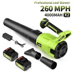 21V Cordless Leaf Blower, 2×4.0Ah Batteries, High Wind Speed, Adjustable Length, 3-Speed for Yard & Car Cleaning