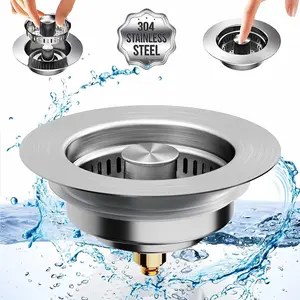 Stainless Steel 3-in-1 Sink Strainer, Anti-Rust & Anti-Clog Drain Stopper with Metal Handle for 3-1/2" US Standard Sink