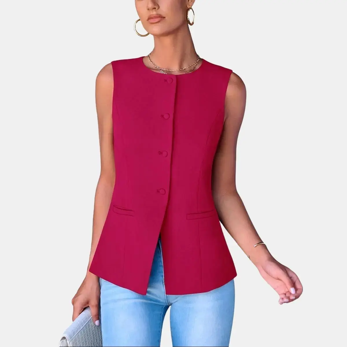 PrettyGarden Women's Suit Vest Tops Summer Dressy Casual Business Button Sleeveless Trendy Fashion Blazer Waistcoat