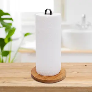 Wooden Paper Towel Holder Countertop, Kitchen-Towel-Holder FreeStanding with Non-Slip Base for Bathroom