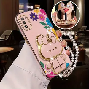 MotoG31 Flower Pattern and Rabbit Stand PC Pearl Strap Lanyard Phone Holder Case with Elegant Cover Compatible with For Motorola Moto G31