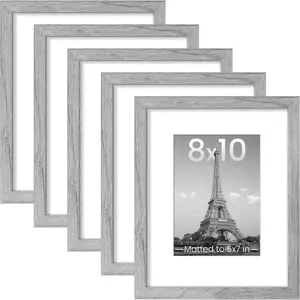 8x10 Picture Frame Set of 5, Display Pictures 5x7 with Mat or 8 x 10 Without, Wall Gallery Photo Frames, Black