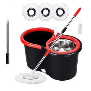 Spin Mop and Bucket Set, 360 Spin Mop and Bucket Stainless Steel,Floor Cleaning System,with 3 Replacement Heads Household Items Cleaner