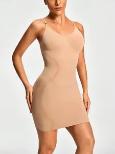 Women's Compression Shapewear for a Slimmer Figure Slip Dress - Womenswear Comfort Minimalist Comfort Minimalist Backless Everyday Sexy Sleeveless Fabric Knitted Medium Basic Short